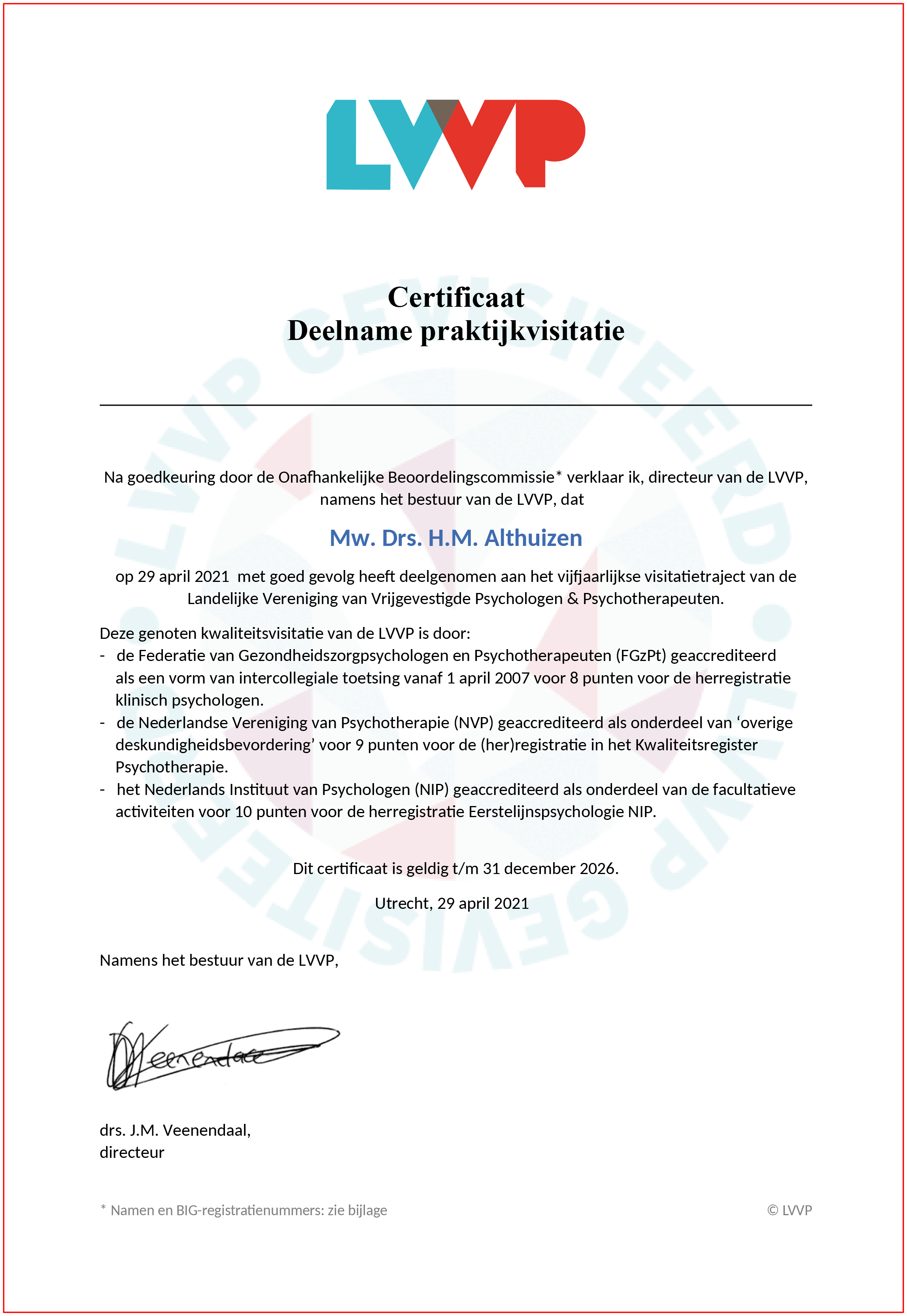 Certificaat Deelname praktijkvisitatie